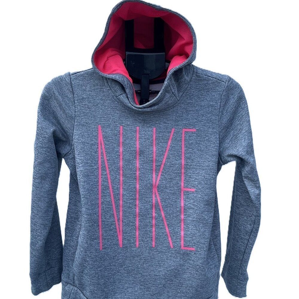 Nike Girl's DriFit Therma Fleece Hoodie Large Grey/Pink